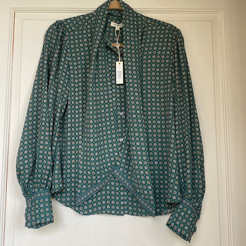 NEW With Tags Button Front Blouse With Sash Detail And Balloon Sleeves